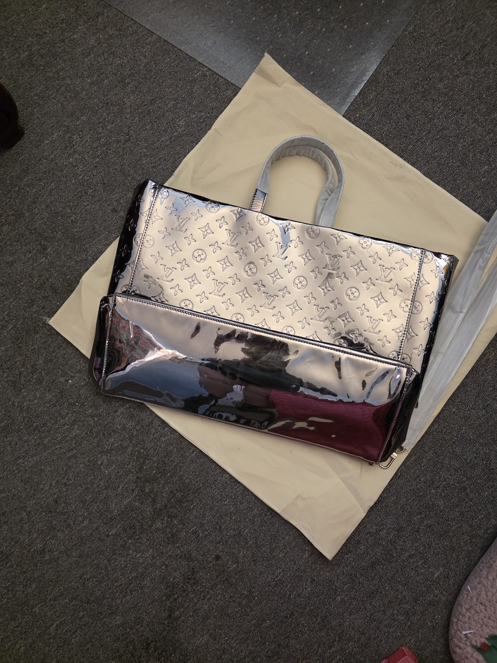 Metallic Silver Monogram Tote Bag